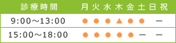 診療時間 9:00-13:00 15:00-18:00 休診：土曜午後、日･祝