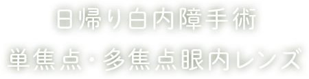 日帰り白内障手術　単焦点・多焦点眼内レンズ